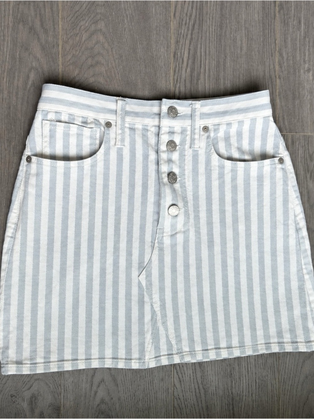 Madewell Light Bluer and White Striped Button-Front Denim Skirt
